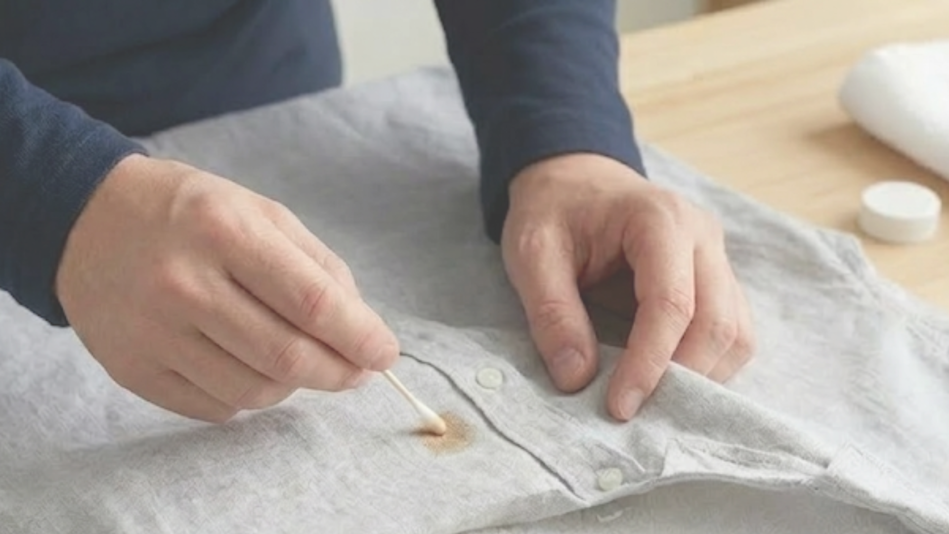 洋服で染み抜きを実践する様子